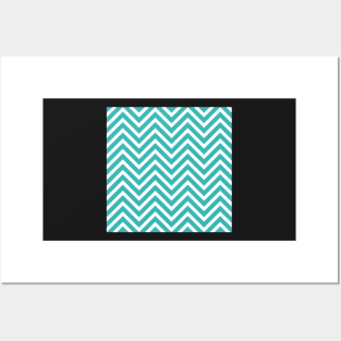 Turquoise Sea Green and White Chevron Pattern Posters and Art